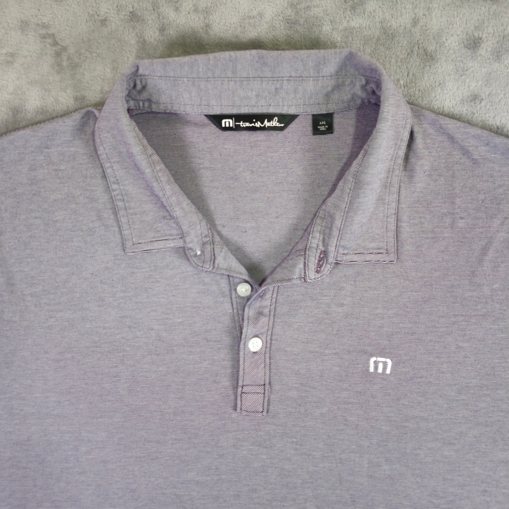 TravisMathew Polo Mens 2XL Purple Micro Stripe Short Sleeve Golf Pima Blend